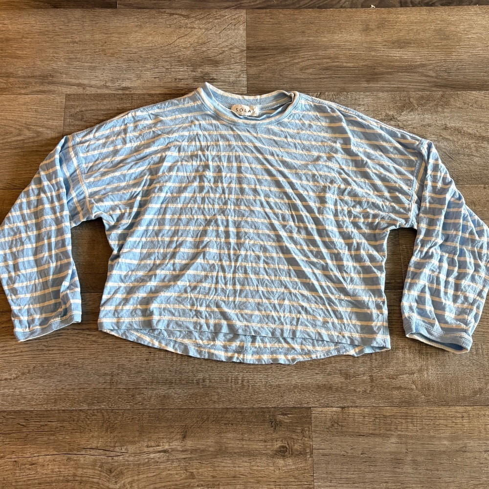 SOLAI the Label Striped Top Blue White 100% Cotton Long sleeve crop top - Picture 2 of 9